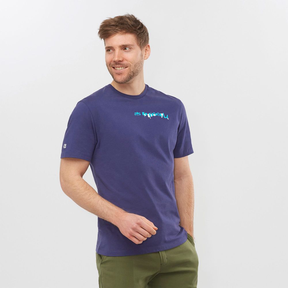 T-Shirts Salomon Homme Bleu Marine - Salomon OUTLIFE GRAPHIC DISRUPTED TYPE SS M - France (9720-SFUJ